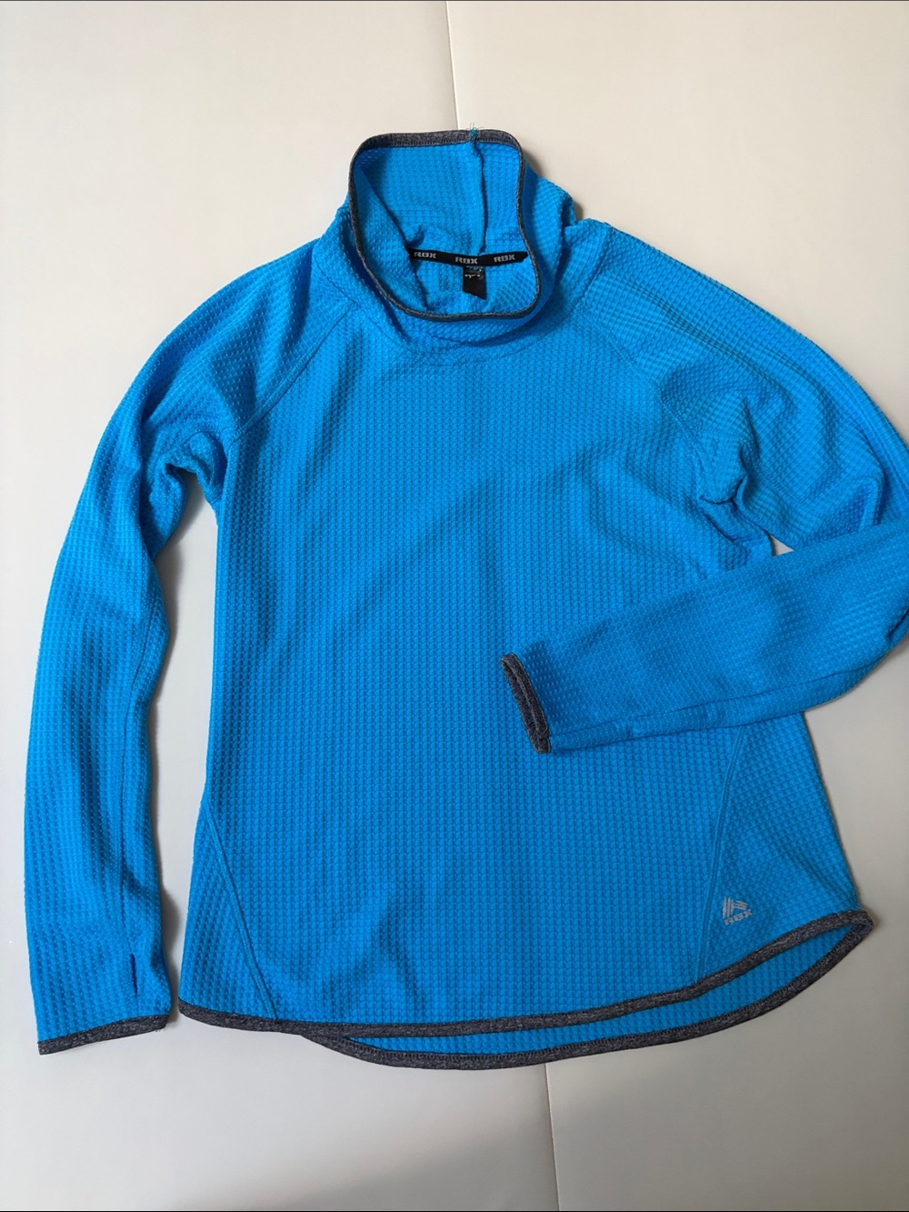 Reebok Turquoise Blue Waffle Mock Neck Pullover with Gray Trim